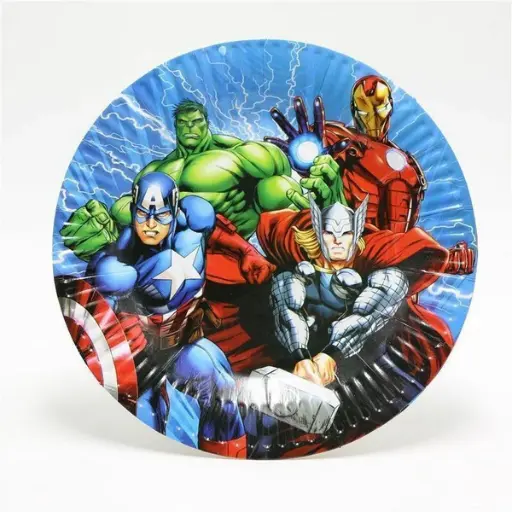 [1385-51] Pjata kartoni nje perdorimshme per ditelindje, set 10 cope, Marvel Avengers 